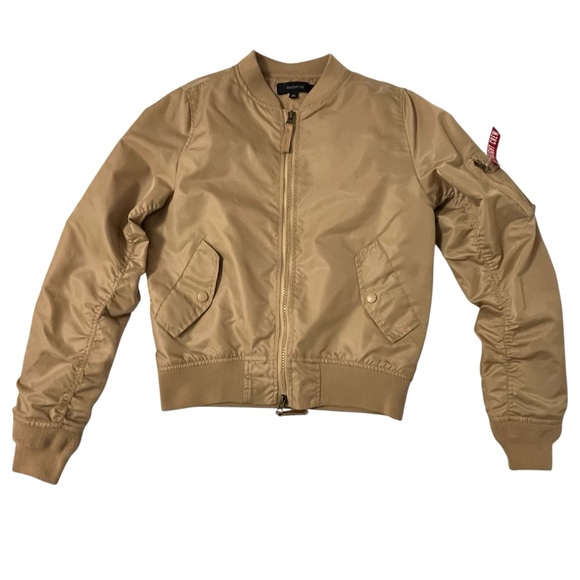 Ring of Fire ROF Flight Crew Bomber Jacket Mens Small Unisex Tan Beige Nylon - Picture 1 of 10